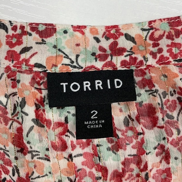 Torrid Floral Metallic Sheer Chiffon Button Down Long Sleeve Blouse Boho 2X - Picture 8 of 10